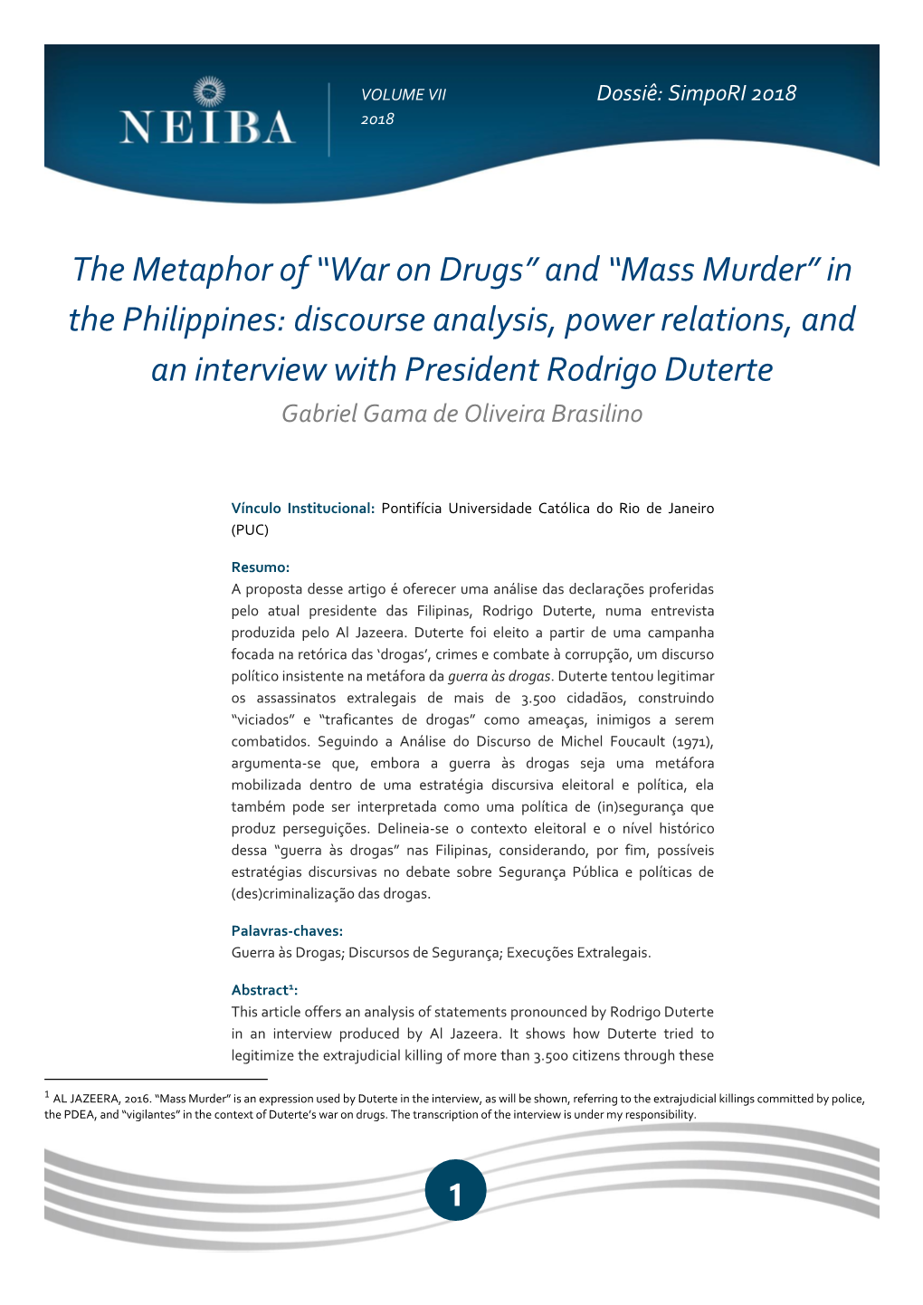 The Metaphor of “War on Drugs” and “Mass Murder” in the Philippines