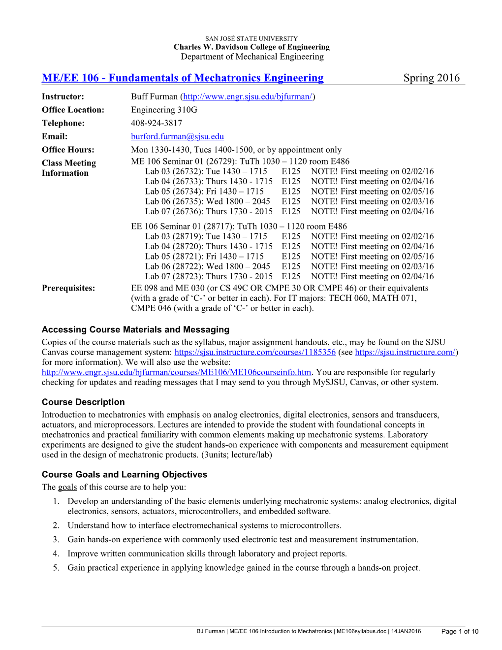 ME 106 Spring 2016 Syllabus