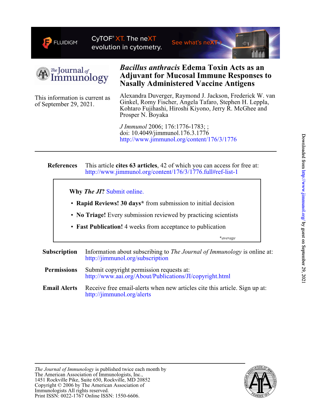 Nasally Administered Vaccine Antigens Adjuvant for Mucosal