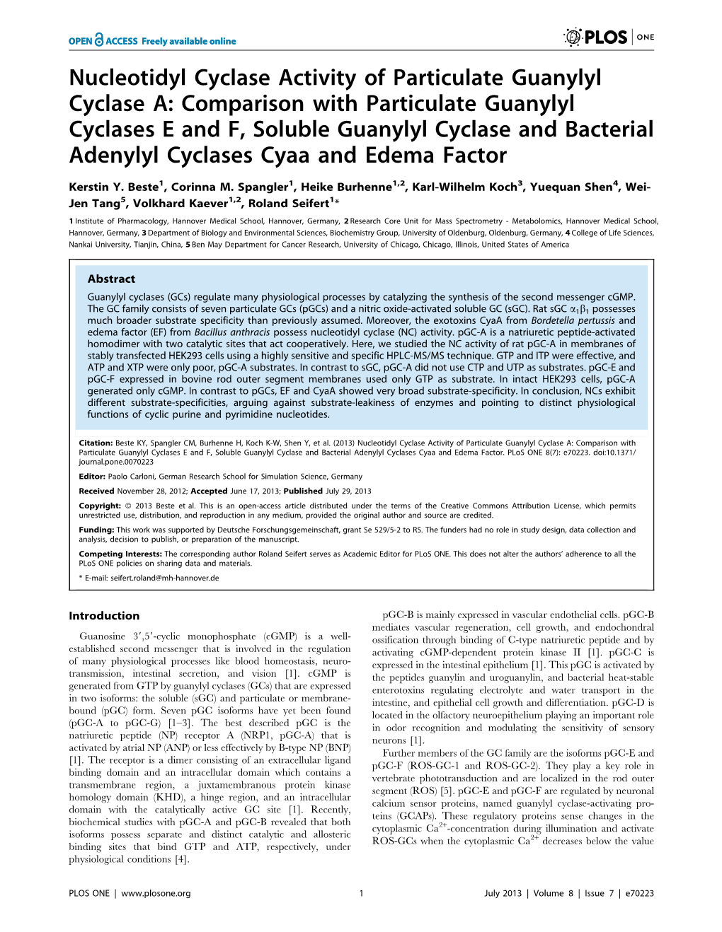 Nucleotidyl Cyclase Activity of Particulate Guanylyl Cyclase A