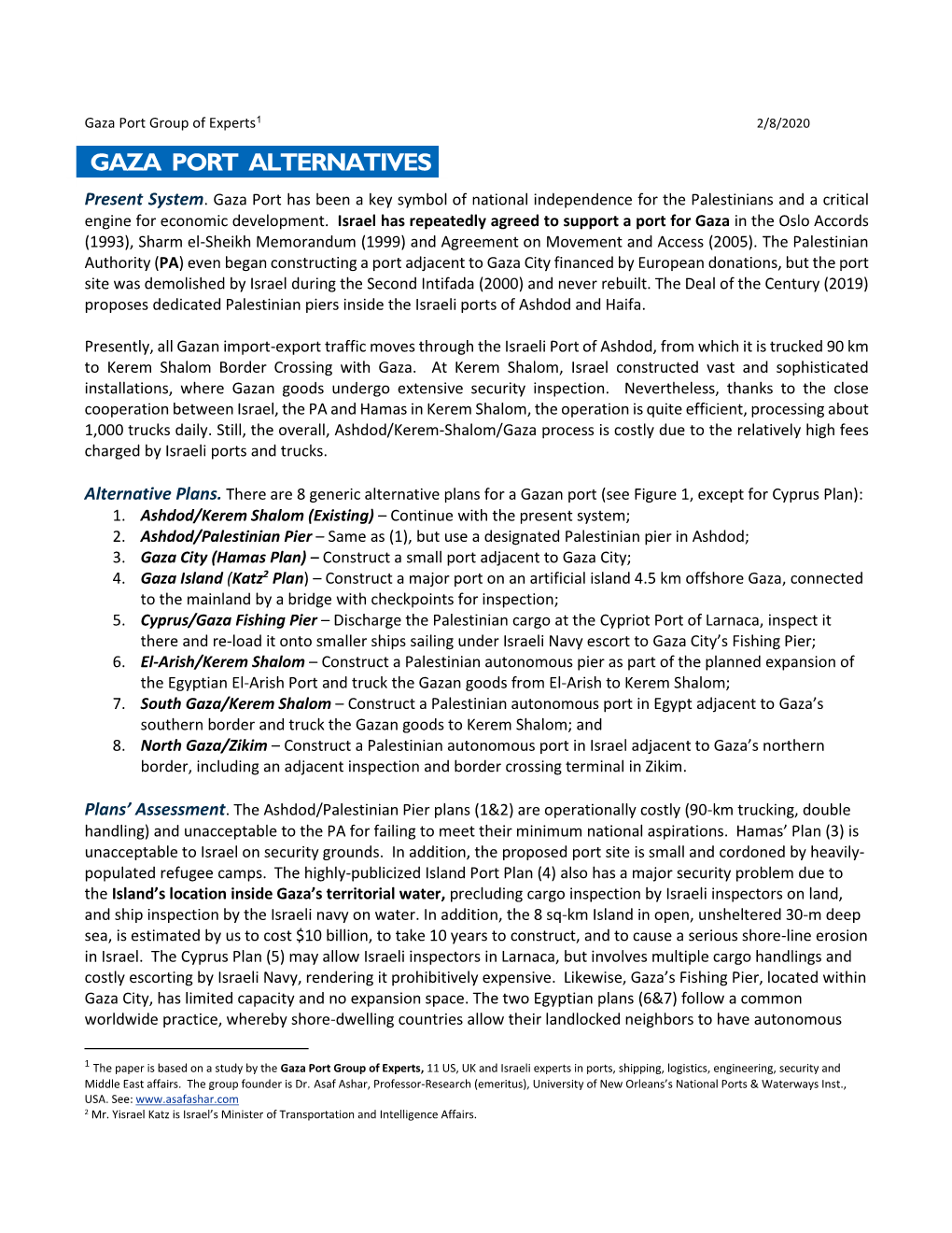 GAZA PORT ALTERNATIVES Present System