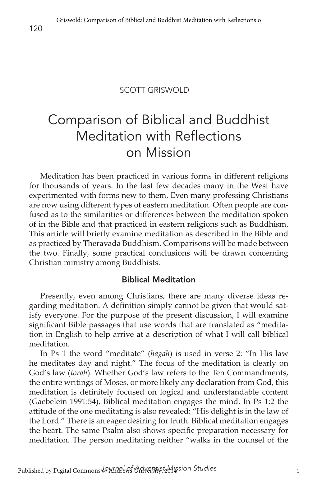 Comparison of Biblical and Buddhist Meditation with Reflections on Mission