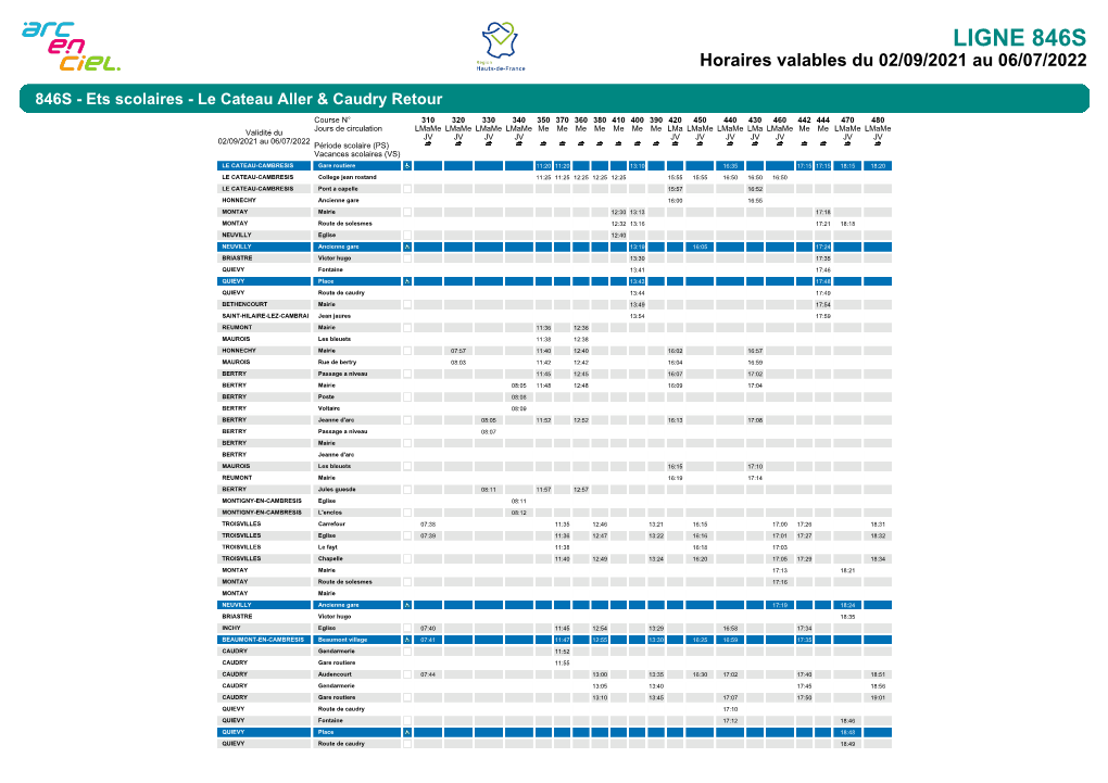 Horaires De La Ligne 846S