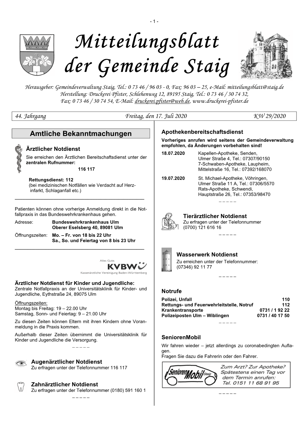 Mitteilungsblatt KW 29