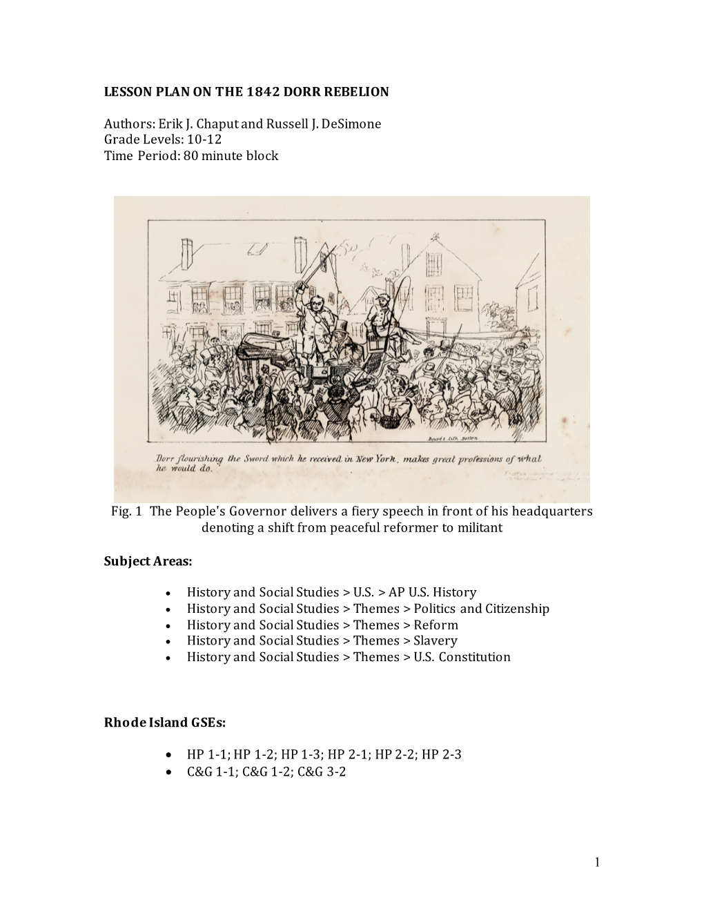 Lesson Plan II – Dorr Rebellion Revised