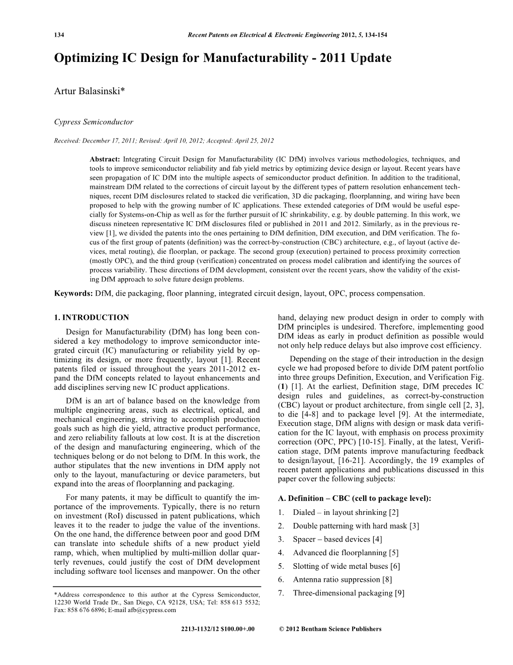 Optimizing IC Design for Manufacturability - 2011 Update