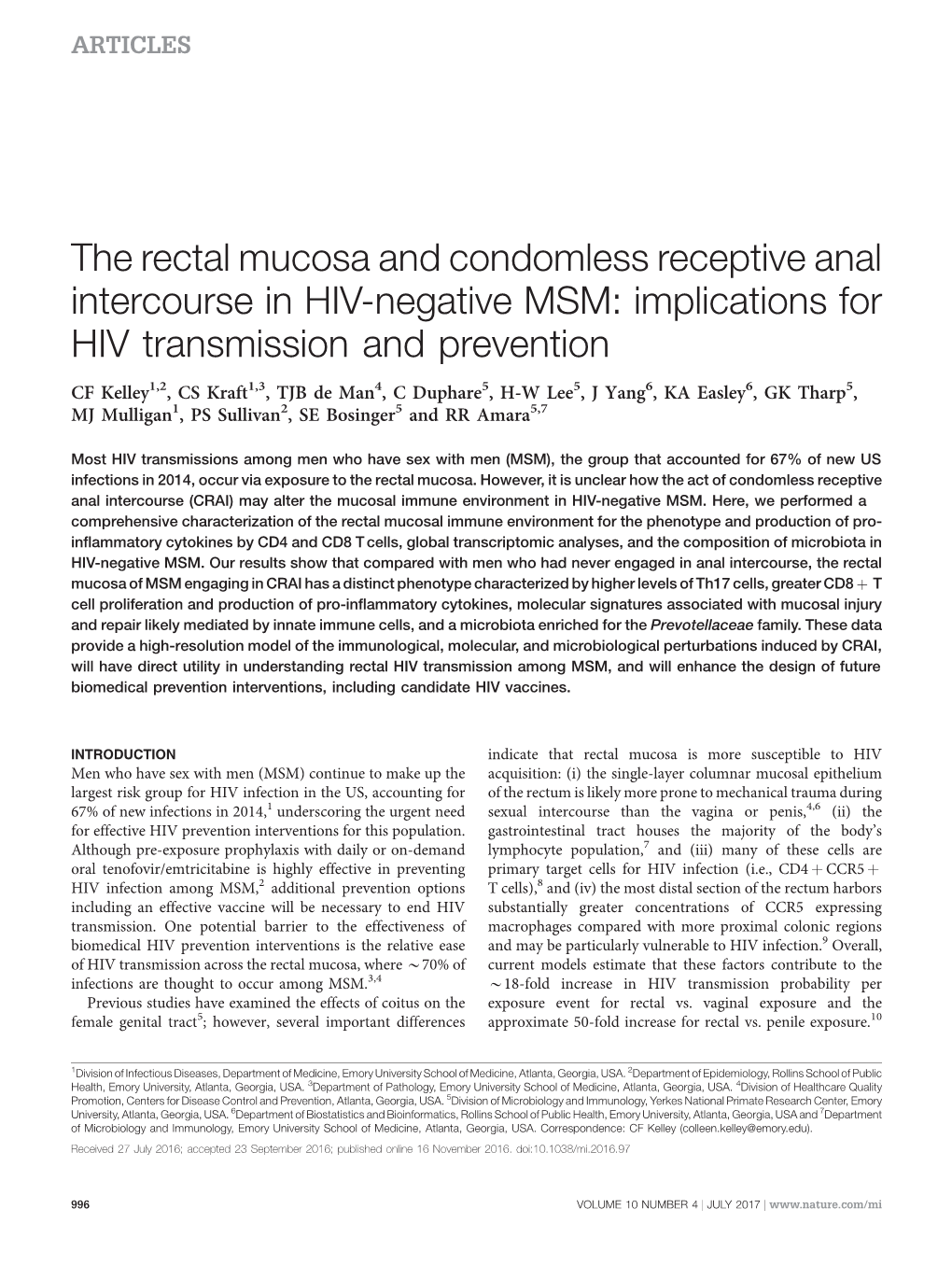The Rectal Mucosa and Condomless Receptive Anal Intercourse in HIV-Negative MSM: Implications for HIV Transmission and Prevention
