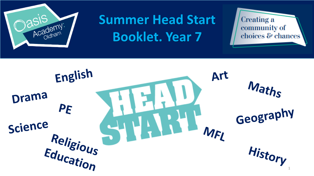 Summer Head Start Booklet. Year 7