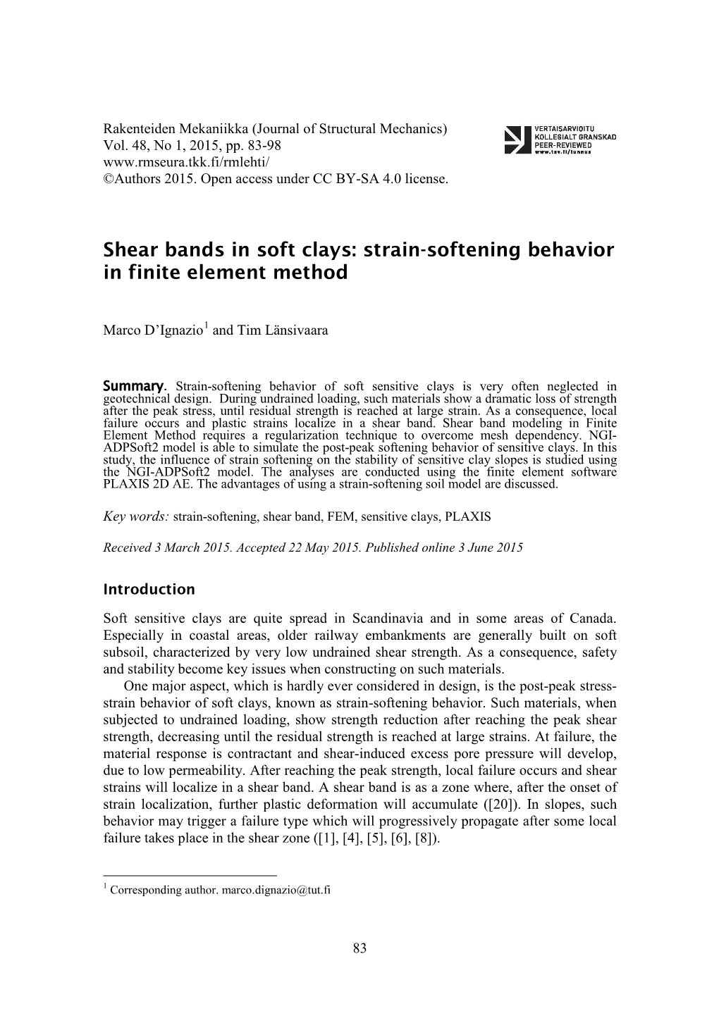 Rakenteiden Mekaniikka (Journal of Structural Mechanics) Vol