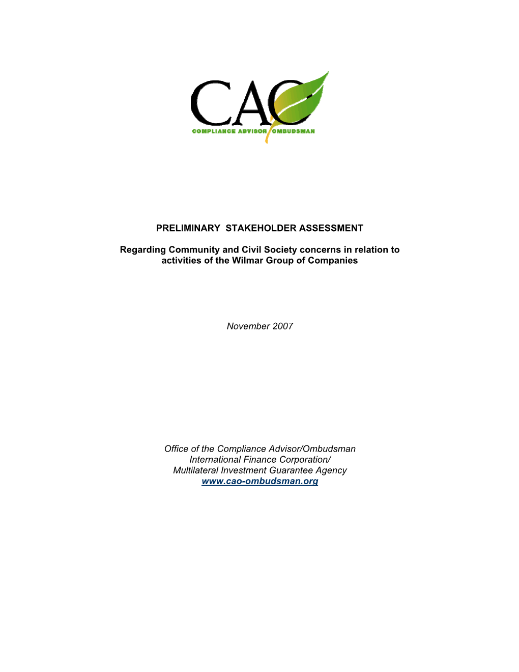 Assessment Report, Regarding Community and Civil Society