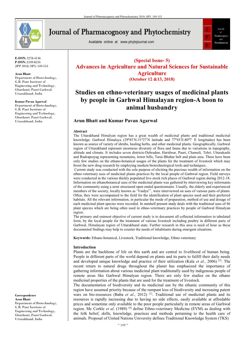 Studies on Ethno-Veterinary Usages of Medicinal Plants by People in Garhwal Himalayan Region-A Boon to Animal Husbandry