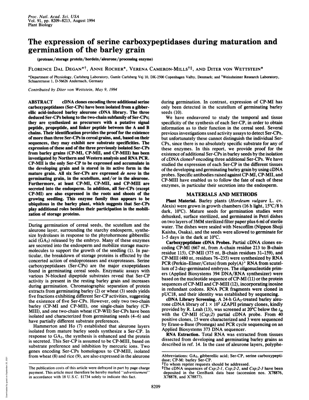 Germination of the Barley Grain