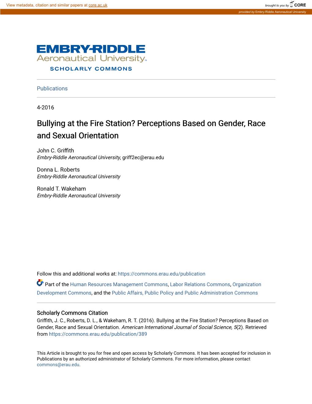 Bullying at the Fire Station? Perceptions Based on Gender, Race and Sexual Orientation