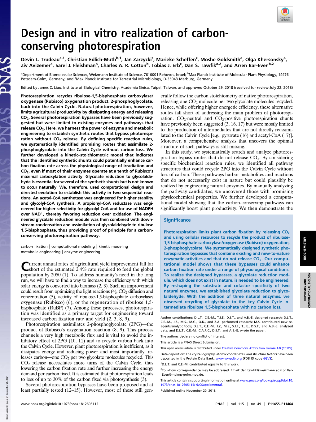 Design and in Vitro Realization of Carbon-Conserving Photorespiration