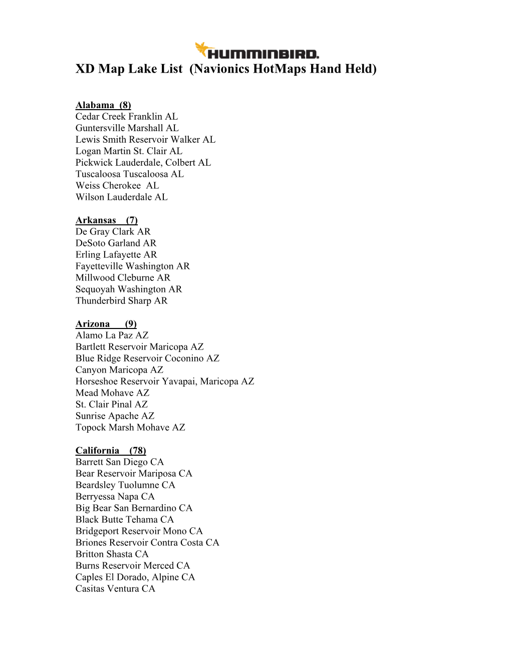 Humminbird Marine Electronics & Navigation List