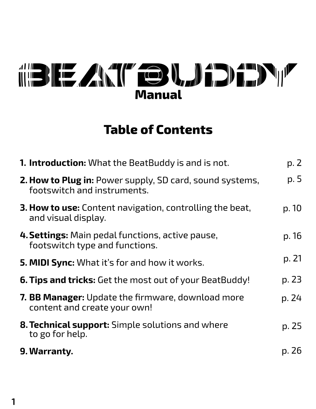 Manual Table of Contents