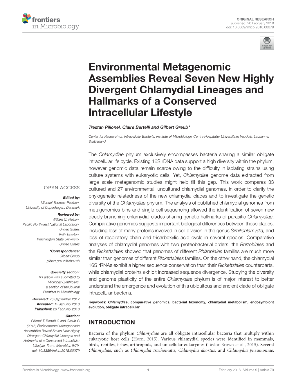 Environmental Metagenomic Assemblies Reveal Seven New Highly Divergent Chlamydial Lineages and Hallmarks of a Conserved Intracellular Lifestyle