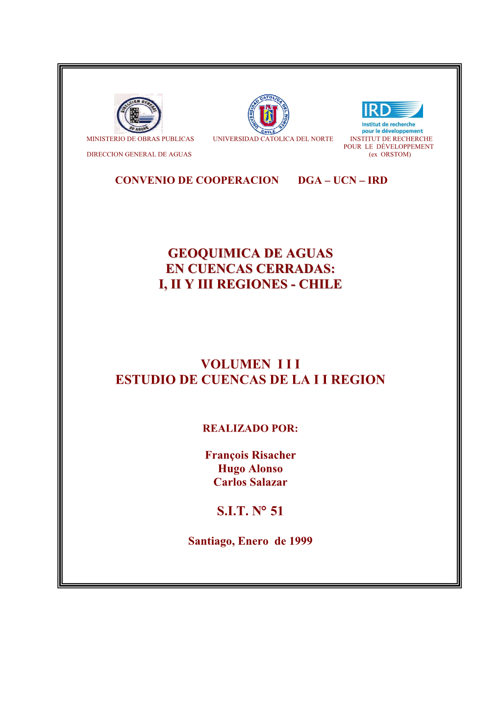 Geoquimica De Aguas En Cuencas Cerradas: I, Ii Y Iii Regiones - Chile