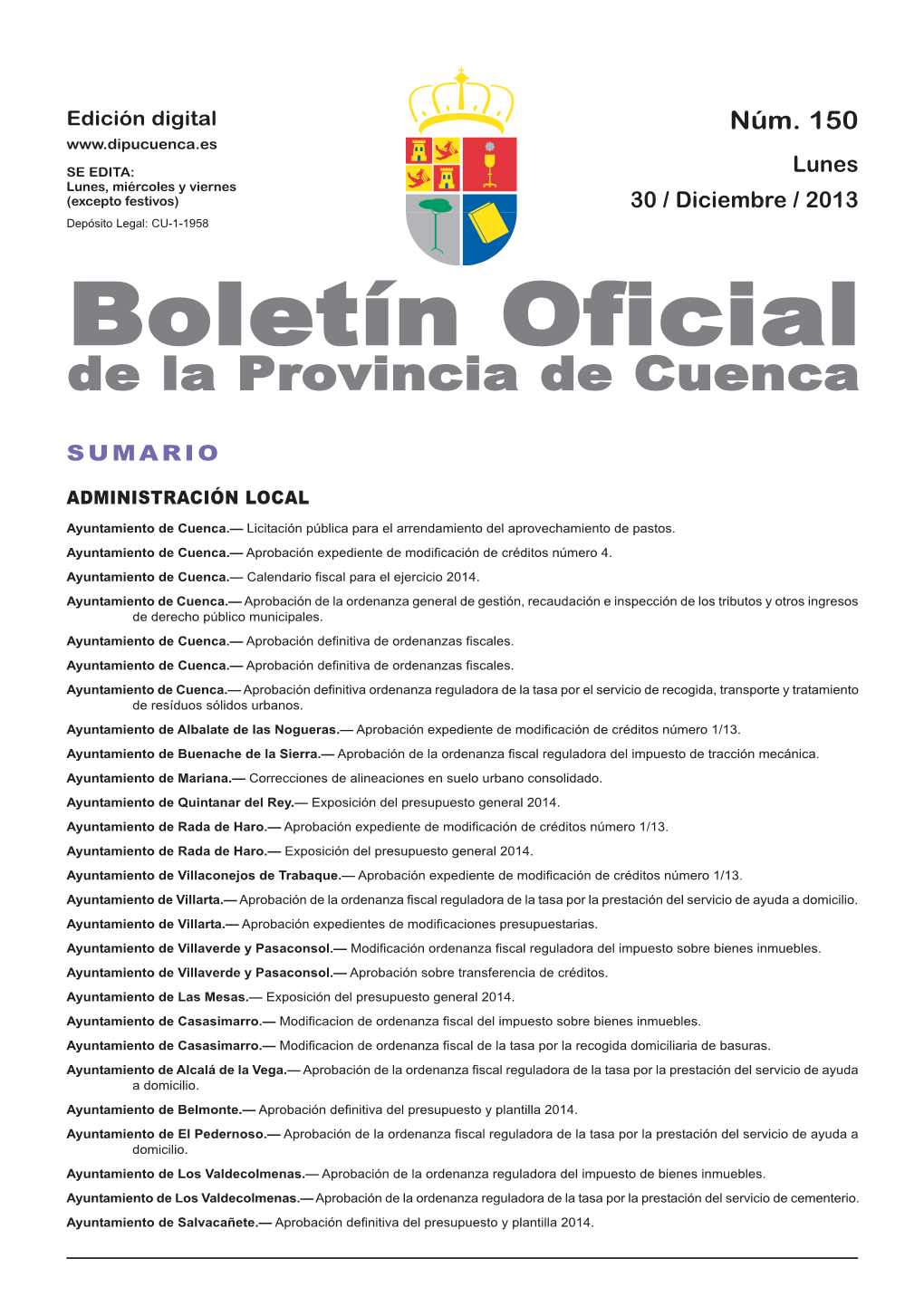 Boletín Oficial De La Provincia De Cuenca Sumario Administración Local