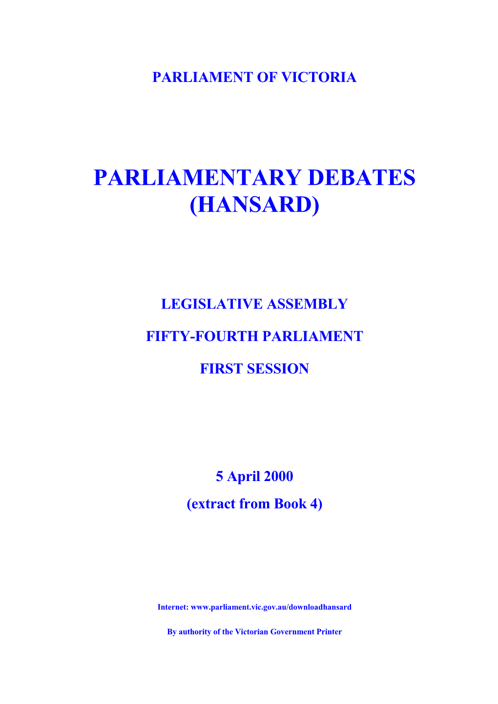 Assembly Parlynet Extract 05 April 2000 from Book 4