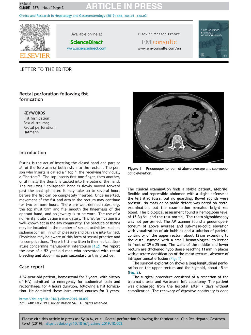 Rectal Perforation Following Fist Fornication