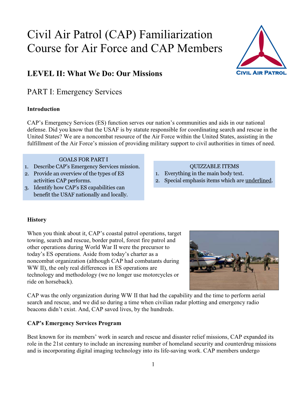 Familiarization Course for Air Force and CAP Members