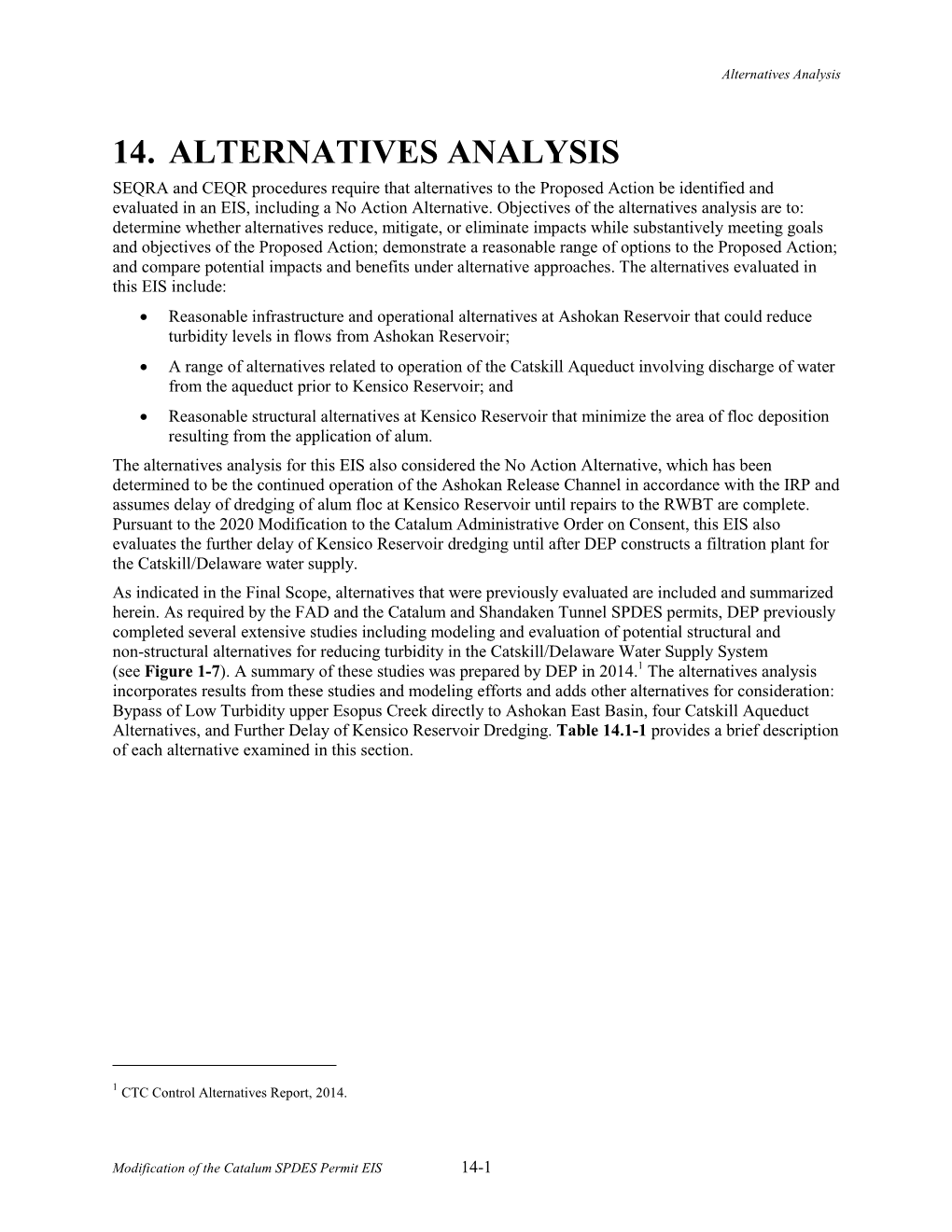 Sect. 14 Alternatives Analysis