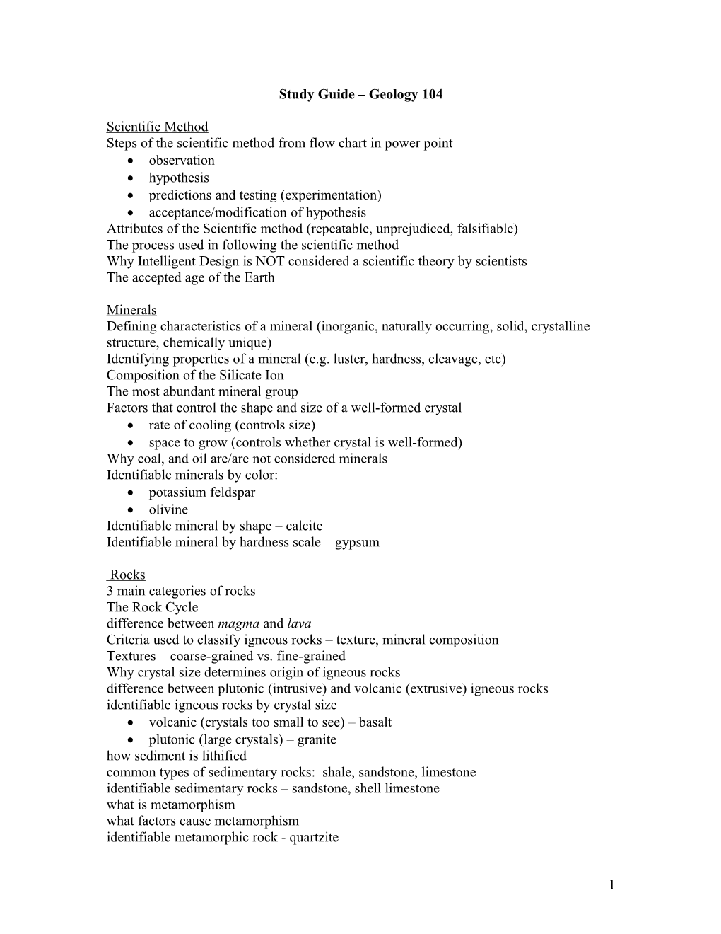 Study Guide Geology 104