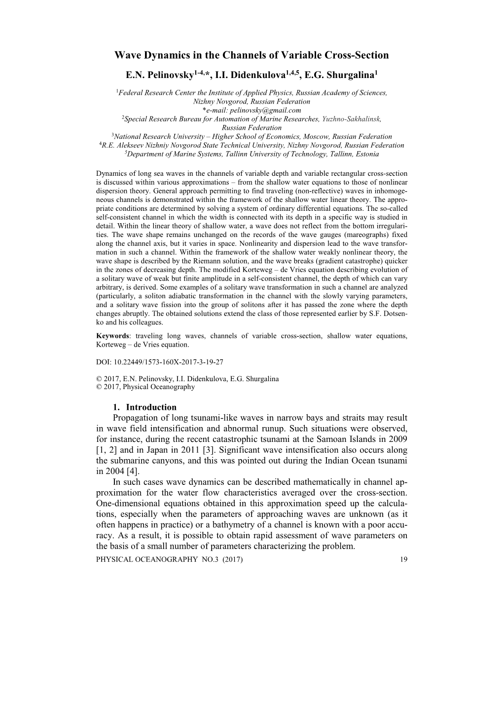 Wave Dynamics in the Channels of Variable Cross-Section