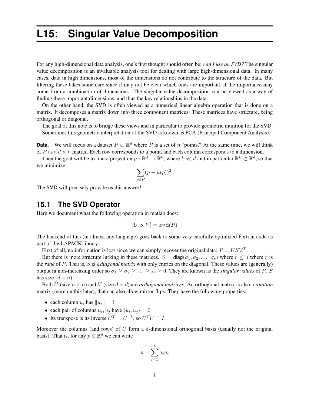 L15: Singular Value Decomposition