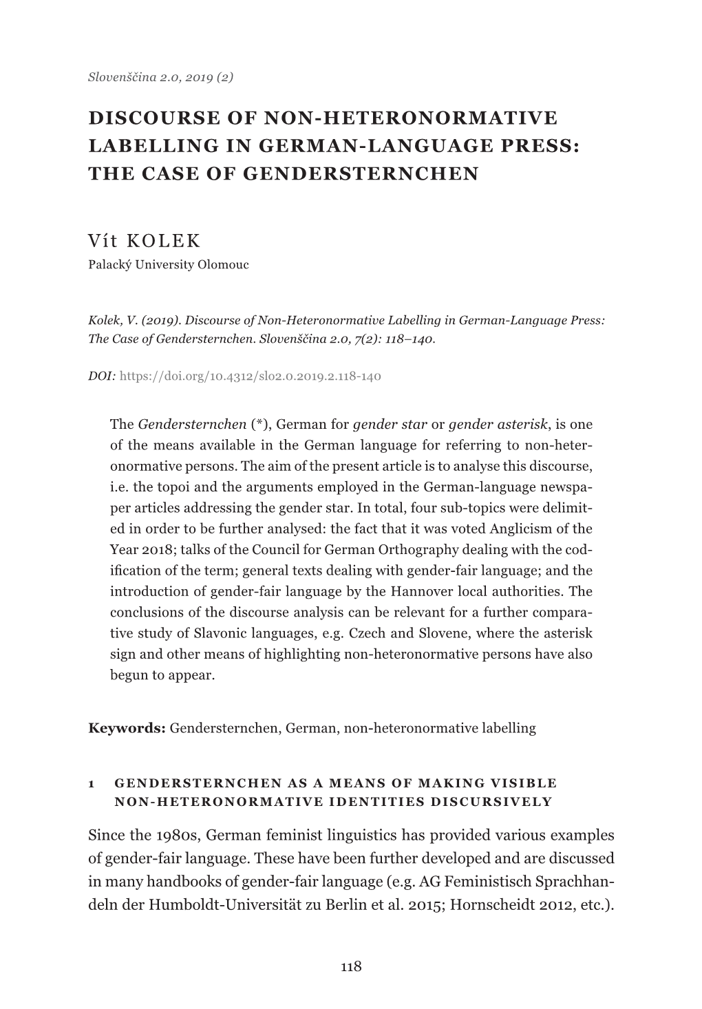 THE CASE of GENDERSTERNCHEN Vít KOLEK