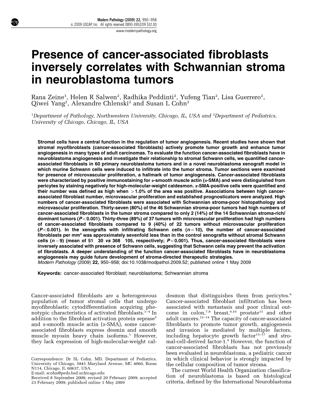 Presence of Cancer-Associated Fibroblasts Inversely Correlates with Schwannian Stroma in Neuroblastoma Tumors