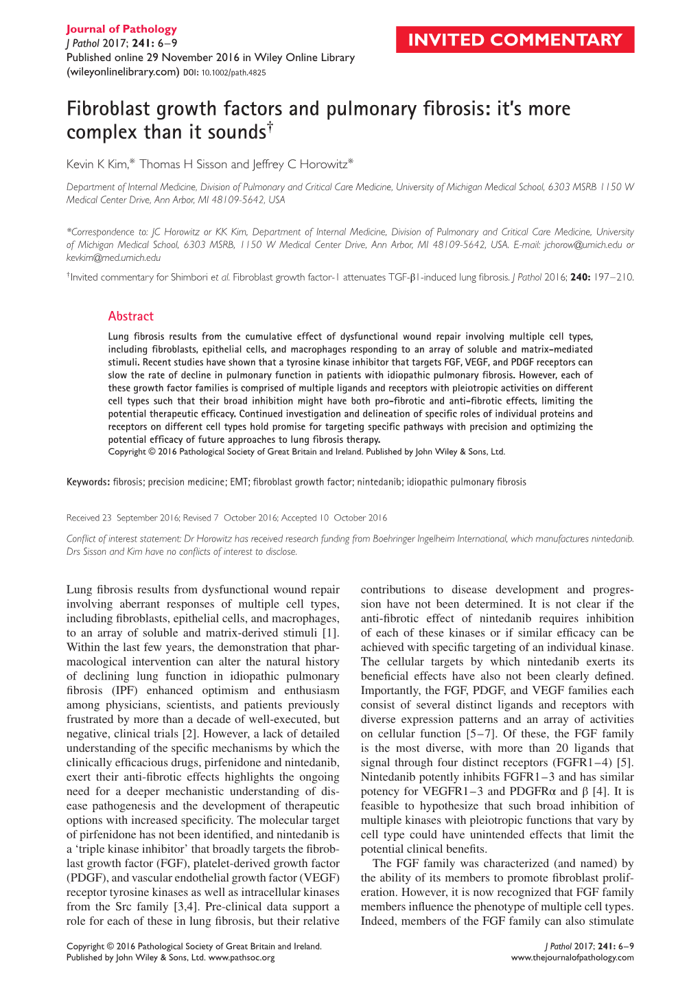 Fibroblast Growth Factors and Pulmonary Fibrosis: It’S More Complex Than It Sounds†