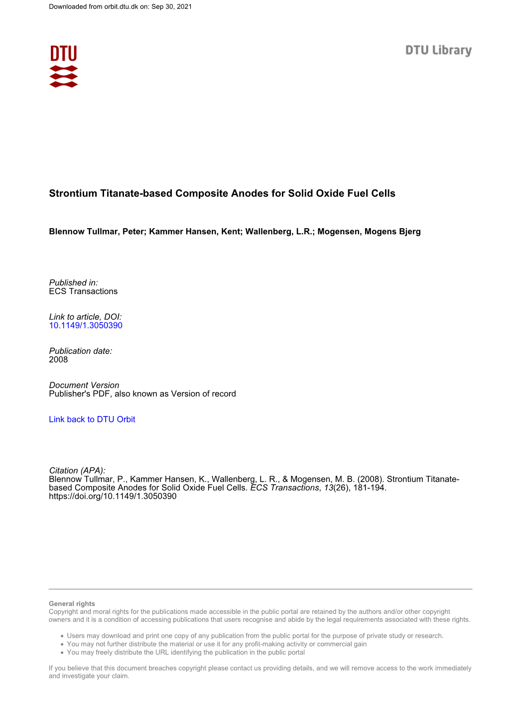 Strontium Titanate-Based Composite Anodes for Solid Oxide Fuel Cells