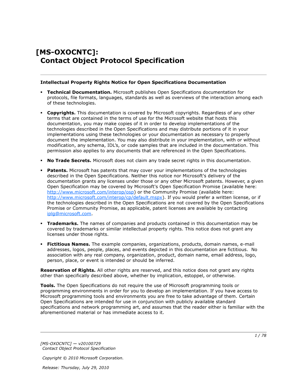 Intellectual Property Rights Notice for Open Specifications Documentation s71