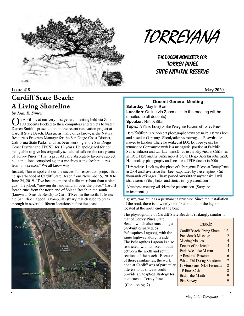 May 2020 Cardiff State Beach: Docent General Meeting a Living Shoreline Saturday, May 9, 9 Am by Joan R