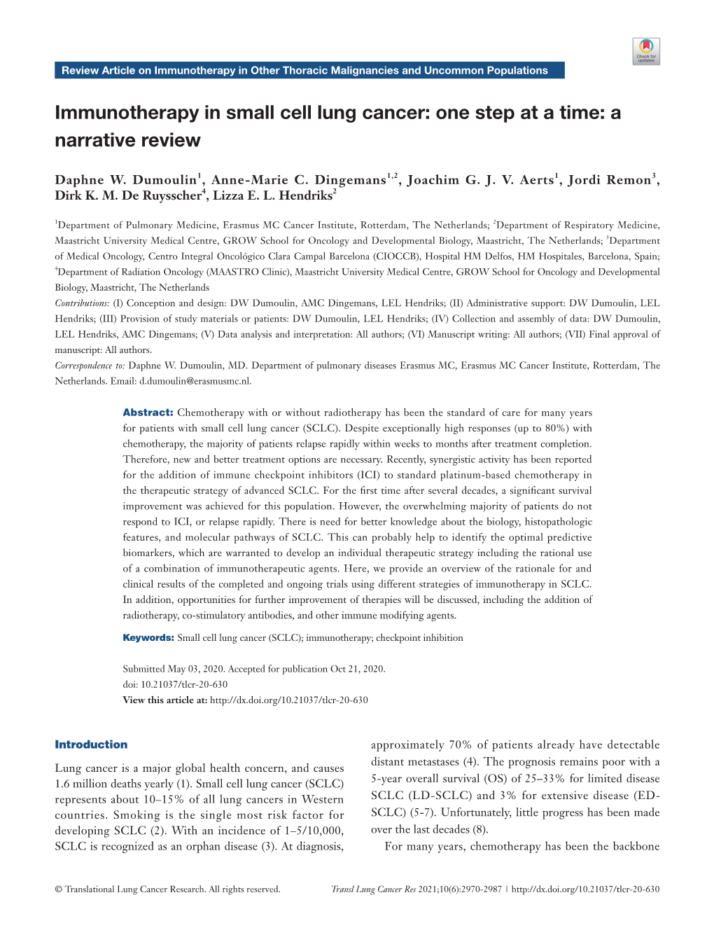 Immunotherapy in Small Cell Lung Cancer: One Step at a Time: a Narrative Review