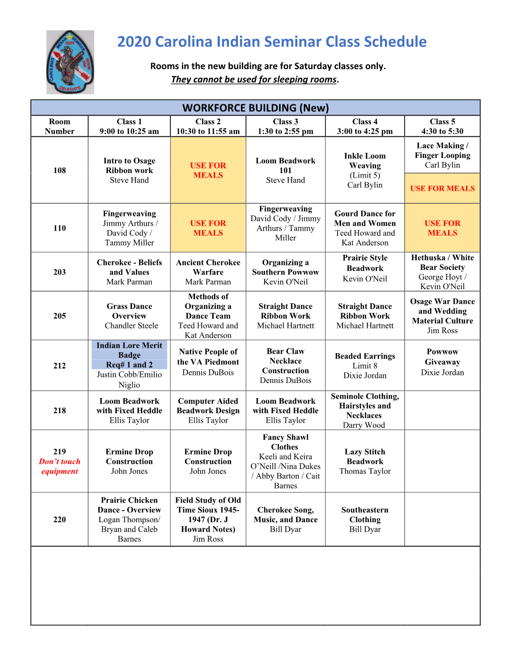 2020 CIS Schedule