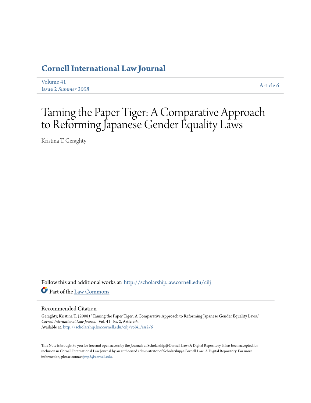 A Comparative Approach to Reforming Japanese Gender Equality Laws Kristina T