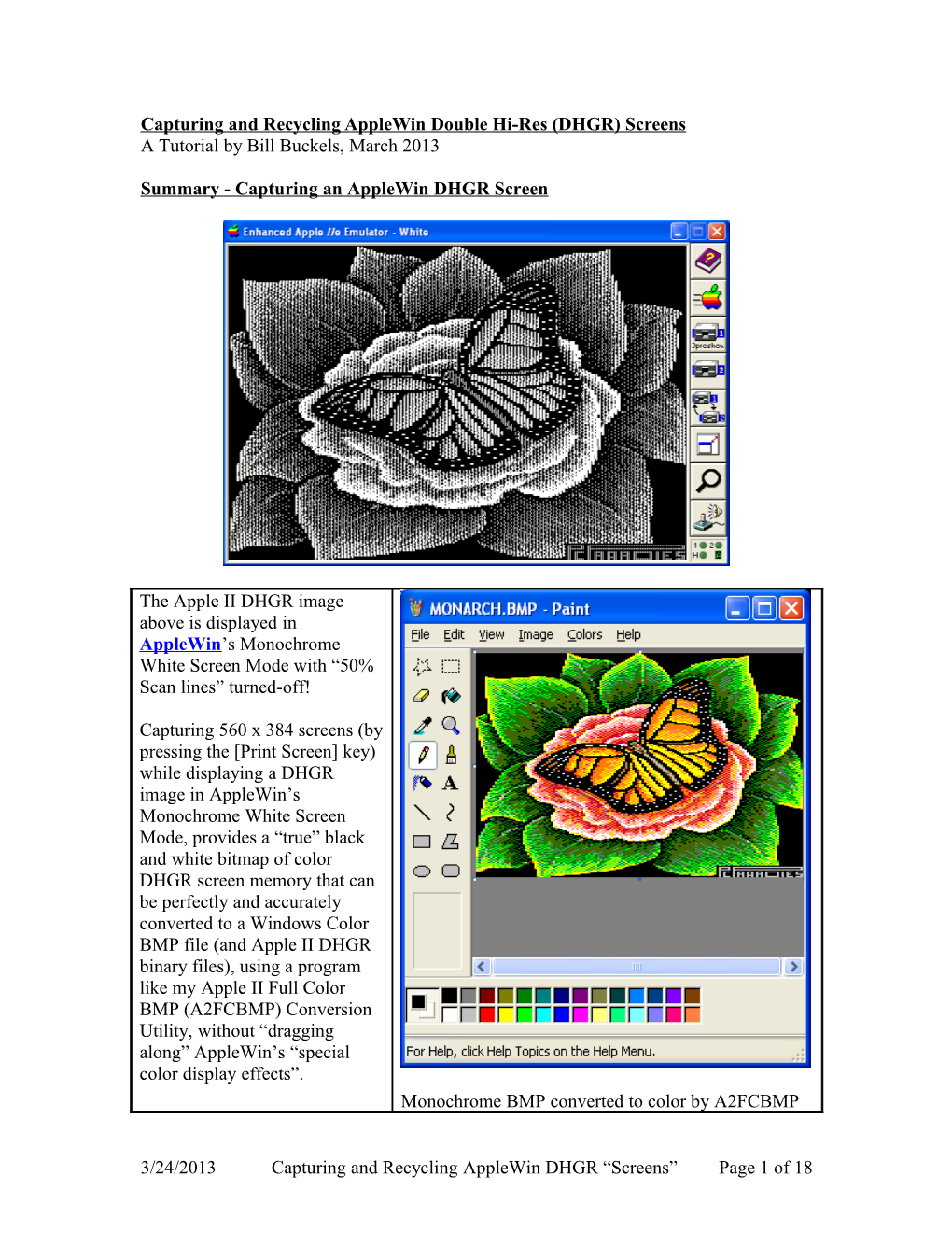 Capturing and Recycling Applewin Double Hi-Res (DHGR) “Screens