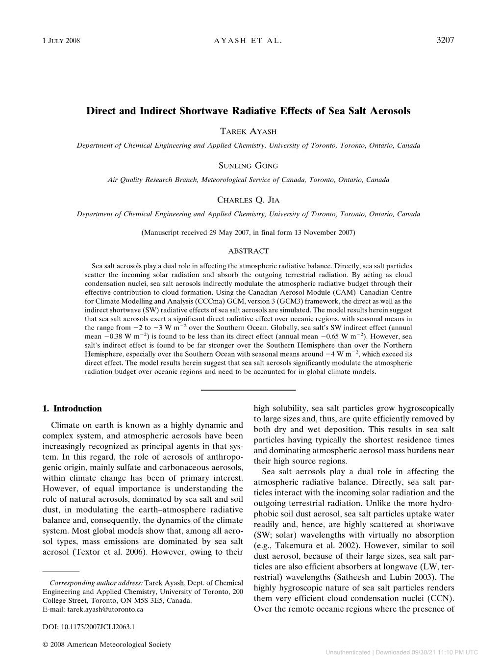 Direct and Indirect Shortwave Radiative Effects of Sea Salt Aerosols