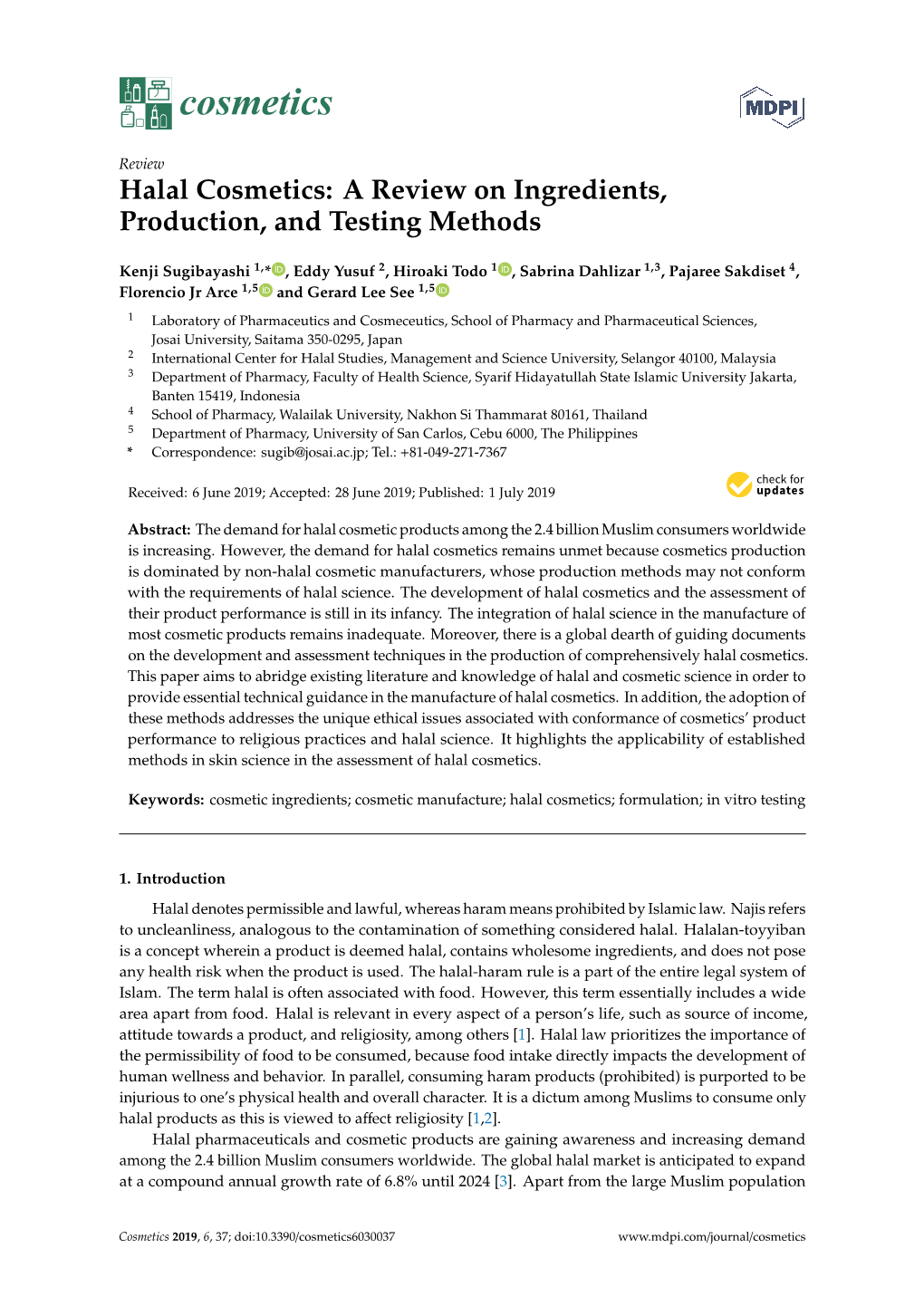 Halal Cosmetics: a Review on Ingredients, Production, and Testing Methods