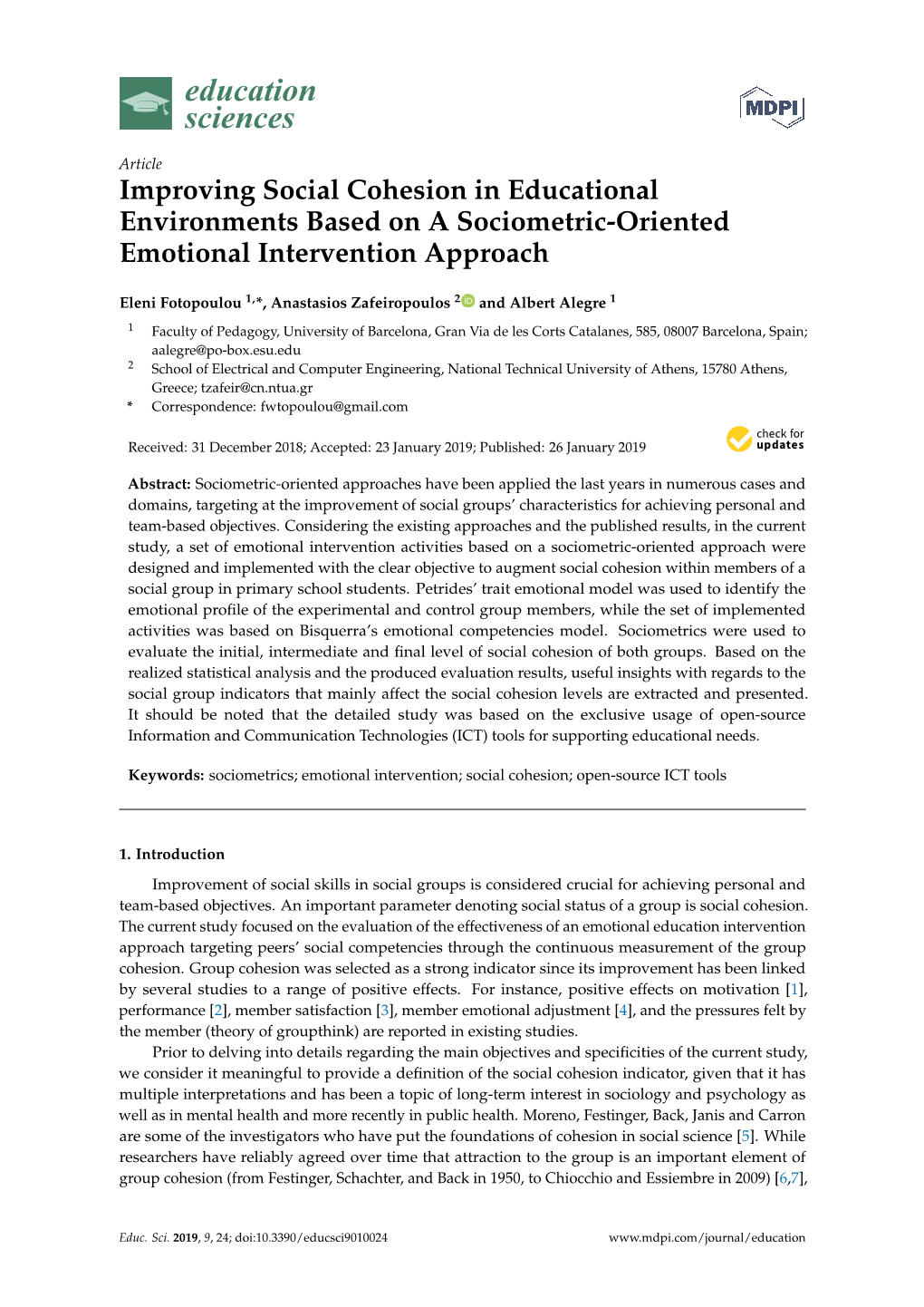 Improving Social Cohesion in Educational Environments Based on a Sociometric-Oriented Emotional Intervention Approach