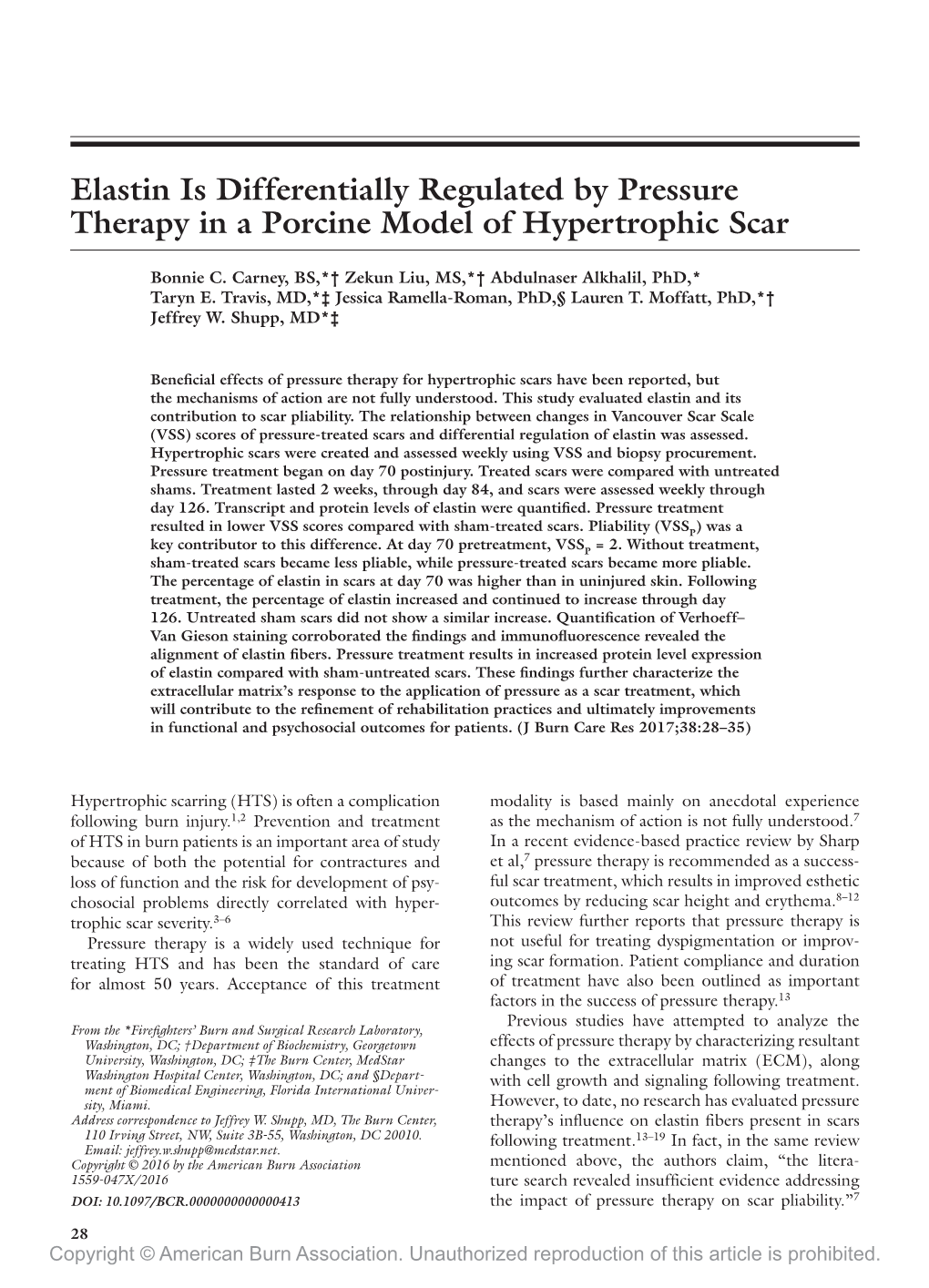 Elastin Is Differentially Regulated by Pressure Therapy in a Porcine Model of Hypertrophic Scar