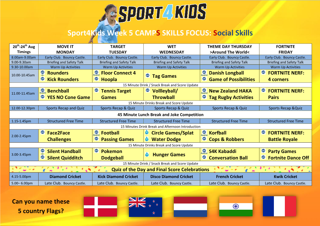 Sport4kids Week 5 CAMPS SKILLS FOCUS: Social Skills
