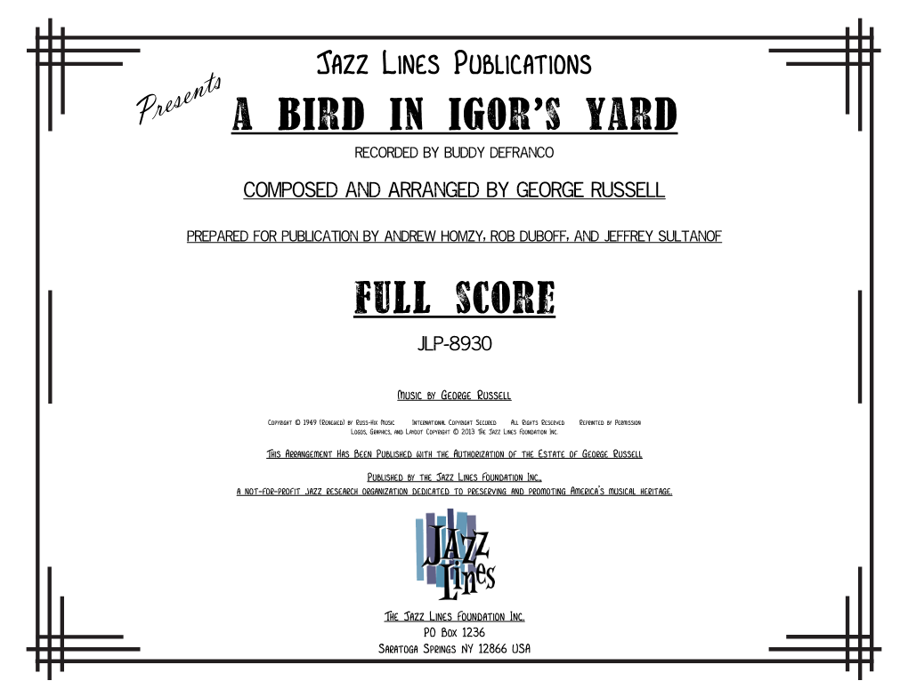 A Bird in Igor's Yard Full Score