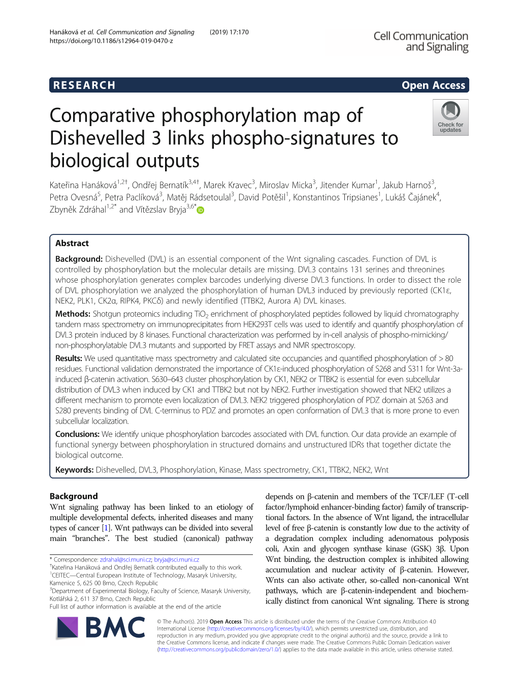 Comparative Phosphorylation Map of Dishevelled 3 Links Phospho