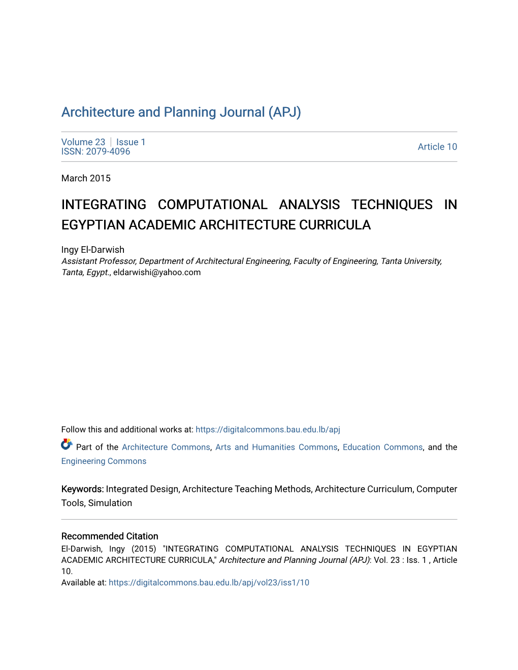 Integrating Computational Analysis Techniques in Egyptian Academic Architecture Curricula