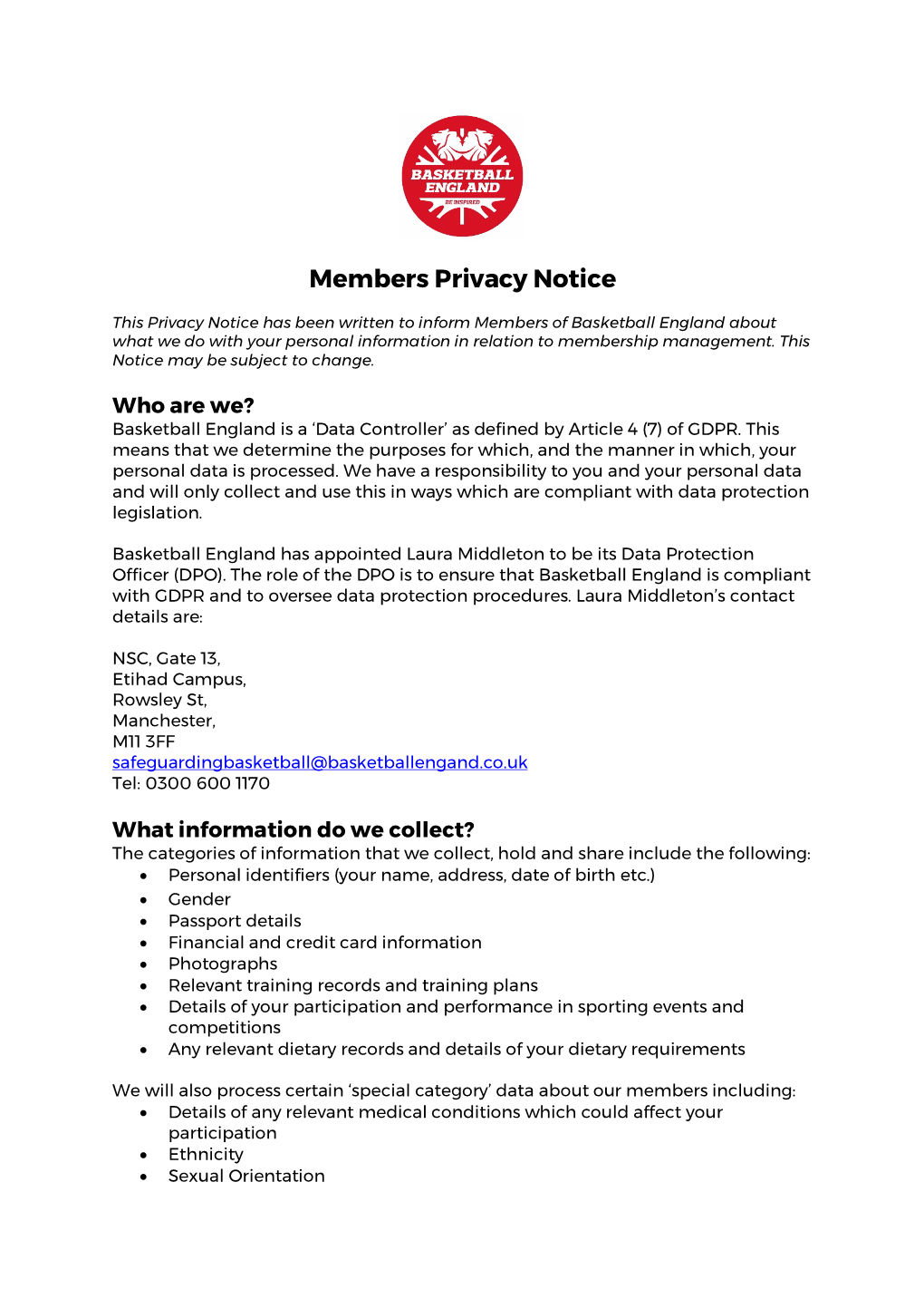 Members Privacy Notice