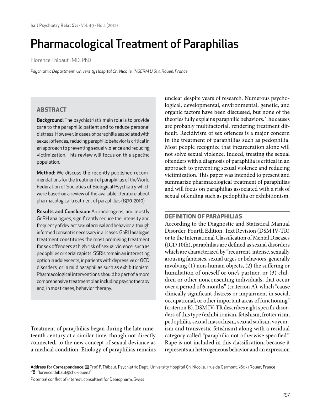 Pharmacological Treatment of Paraphilias